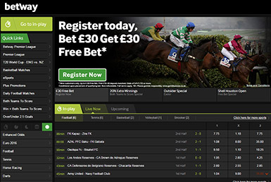 Betway's Home Page and In-Play Options
